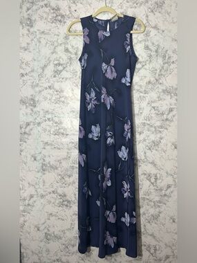 Fashion Bug Navy Maxi Dress with Lavender Floral Print